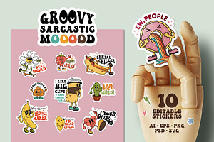 Groovy Sarcastic Mood. 10 Stickers
