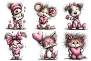 Valentines Whimsical Animals Clipart, an Illustration by Pixels.Craft (Thumbnail 2 of 5)