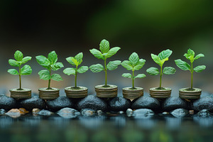 Lush green seedlings growing in meta, a Photo by Tanuart