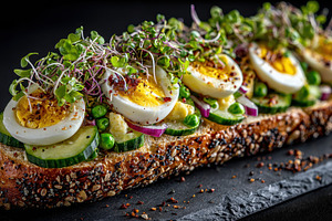 Delicious egg and veggie open sandwi, a Photo by Pixeness Studio