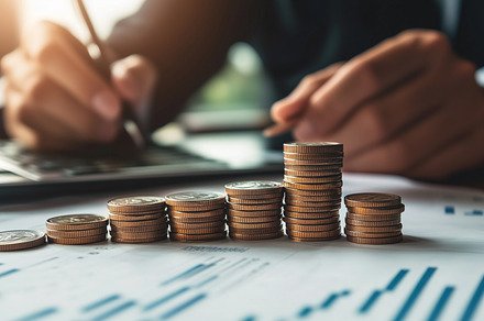 Stacked coins on financial documents, a Business Photo by MistyDay