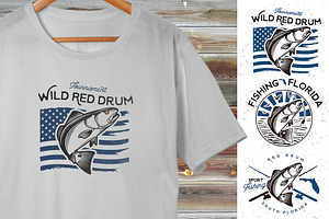 Vintage Red Drum Fish Emblems.