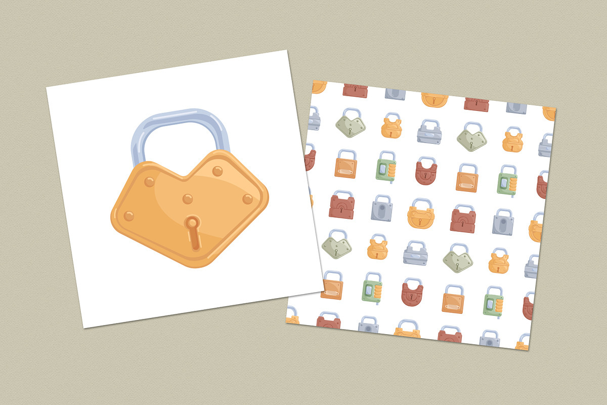 Iron padlocks set + seamless pattern, a Person Illustration by Good Studio (Photo 5 of 5)