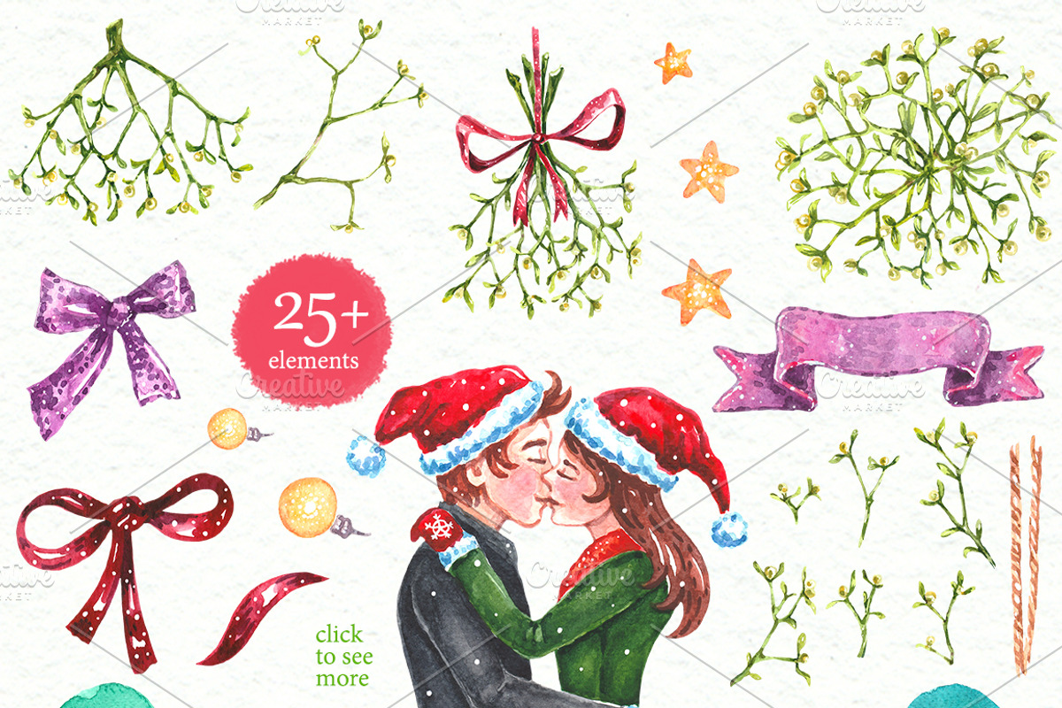 Christmas Mistletoe Watercolor Set, a Decorative Illustration by AnnieDove (Photo 4 of 9)