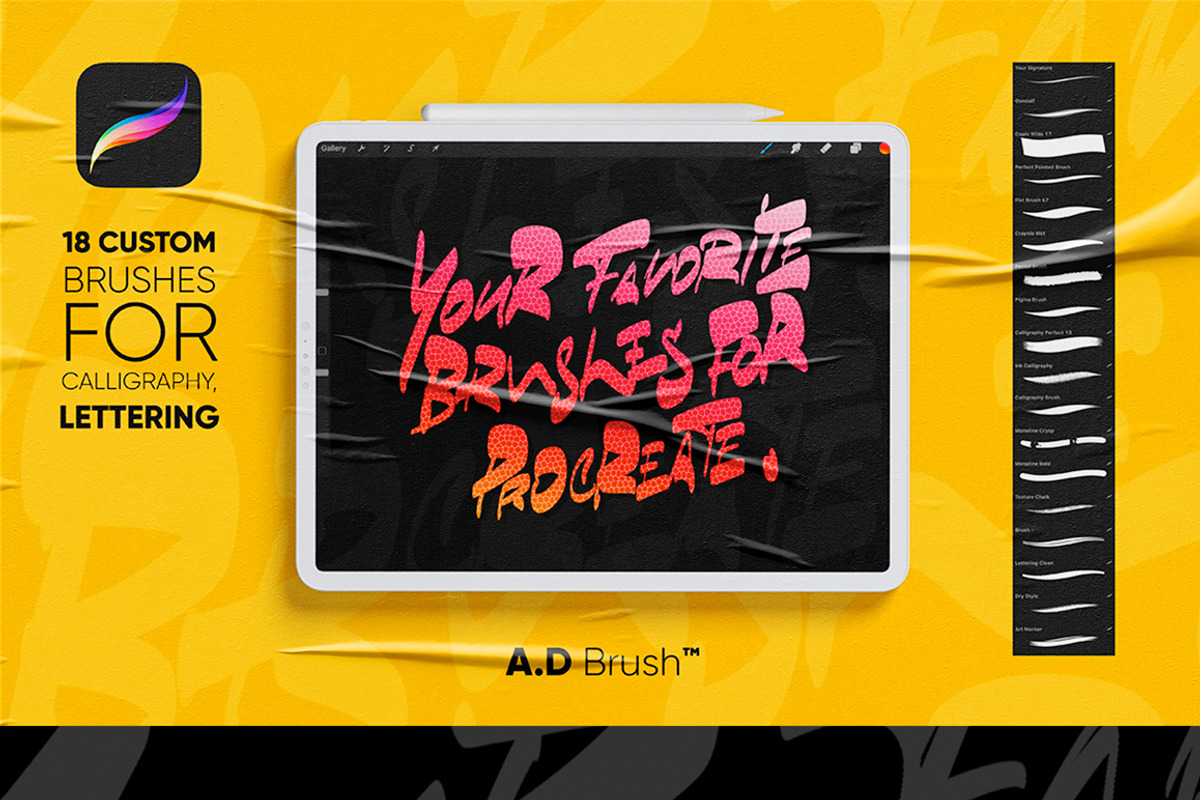 Procreate Lettering Bruhes, a Brush Add-On by n.A Studio (Photo 1 of 9)