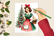 Christmas Pin Up House Wife Clipart, a Seasonal Illustration by Craft Nest (Thumbnail 2 of 5)