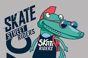 Cute Skater Crocodile Vector Design