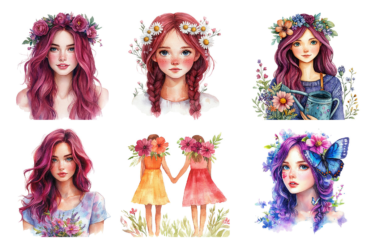 Watercolor Magenta Spring Friend PNG, an Illustration by SinaCreation (Photo 2 of 5)