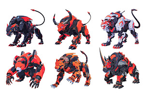 animals robots cartoon. panther bull, an Object Illustration by Stock-Smart-Start