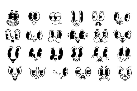 Retro 1930s cartoon faces. Old funny, an Illustration by winwin.art