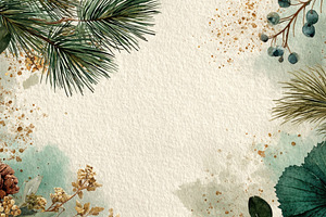 Watercolor Christmas Botanical Frame with Red Flowers, Pine Bran, a Background Photo by José Manuel Gelpi