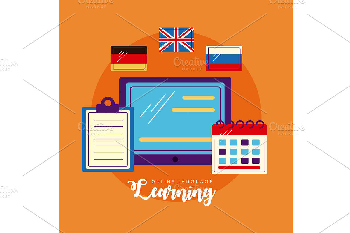 tablet with online lenguage learning, an Object Illustration by studiogstock