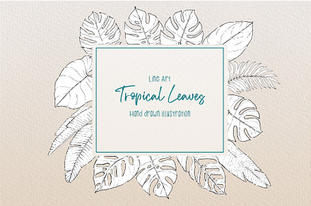 Tropical Leaves line art clipart