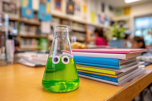 Science experiment showcasing colored liquid in a classroom with students engag, a Photo by AlyaAnd