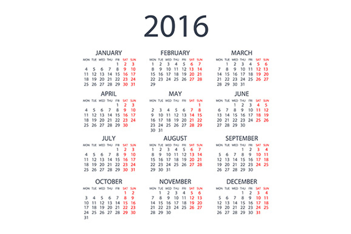 Flat Calendar 2016, a Stationery Template by Rommeo79 (Photo 1 of 5)