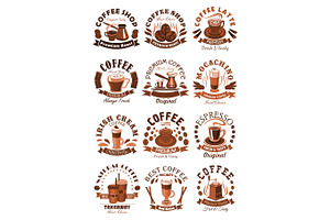 Vector Icons Coffeeshop Of Coffee Cups Or Beans