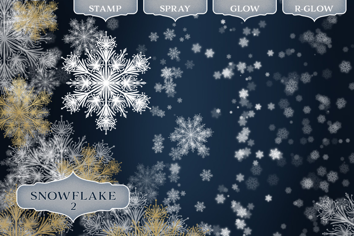 Snowflake Photoshop Brush set, a Brush Add-On by Wonderbox Creative (Photo 3 of 13)