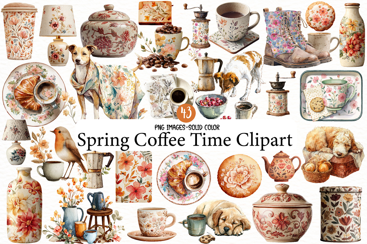 Spring Coffee Time Clipart, an Illustration by Designworld (Photo 1 of 6)