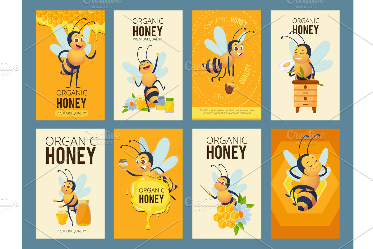Honey cards. bees characters in, an Animal Illustration by Onyx