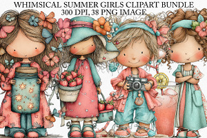 Whimsical Summer Girls Clipart PNG, an Illustration by Canvas Craft