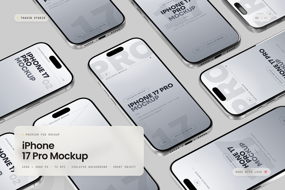 iPhone 17 Pro Mockup, an iPhone Mockup by Toasin Studio (Photo 1 of 7)