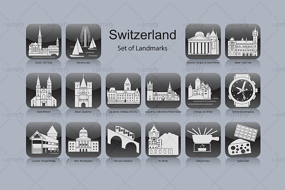 Swiss Landmark Icons (16X)