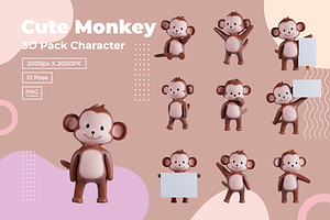 3D Pack Cute Animal Monkey