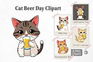 Cat Beer Day Clipart, a Graphic by Artnoy