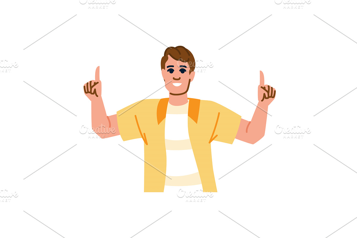Smiling man pointing up with both, an Object Illustration by pikepicture