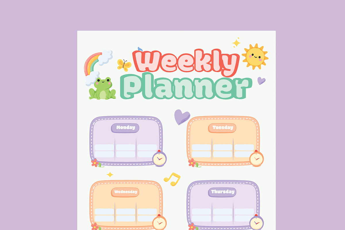 Cute Daily and Weekly Kids Planner, a Stationery Template by MightyDesign (Photo 4 of 8)