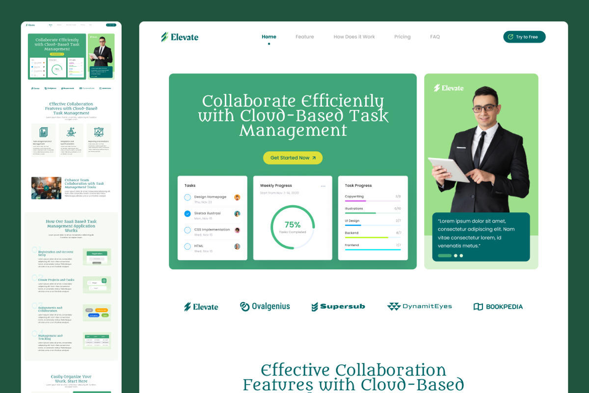 Task Management Web Landing Page, a Landing Page Template by UICreative (Photo 2 of 4)