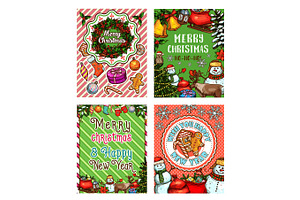 Christmas Greeting Banner With Snowman And Gifts