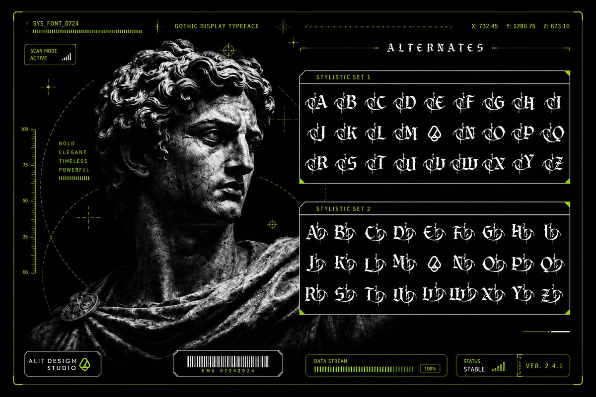 Dark Hermes Typeface, a Blackletter Font by alit design (Photo 9 of 18)