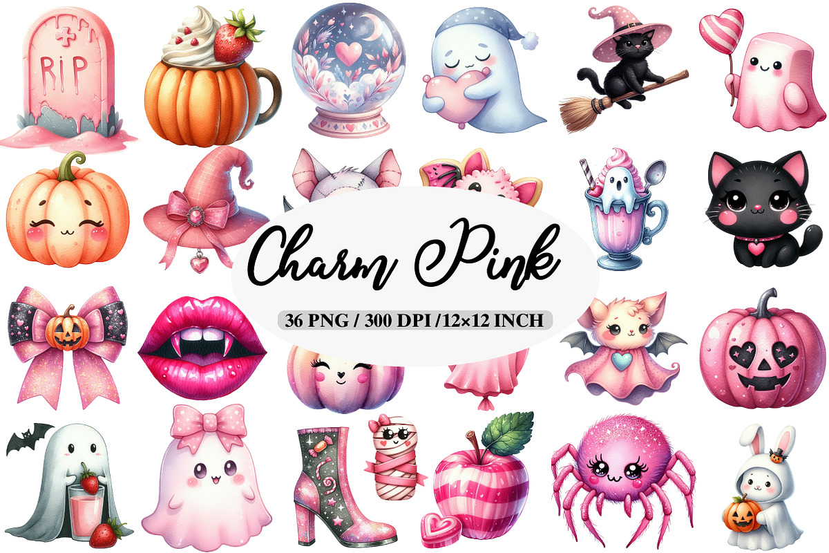 Charm Pink Halloween Clipart, an Illustration by Daily.Designs (Photo 1 of 5)