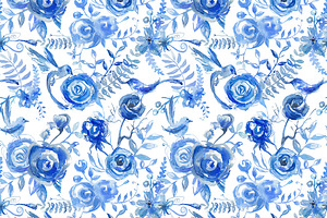 Watercolor Blue Floral Pattern