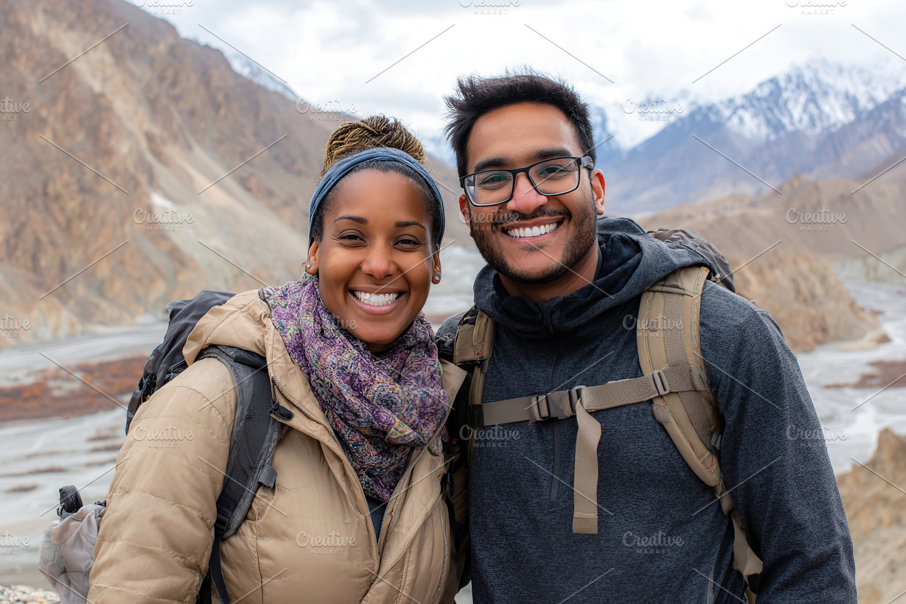Couple enjoys a breathtaking mountain hike with stunning views on a clear day, a Person Photo by AlyaAnd