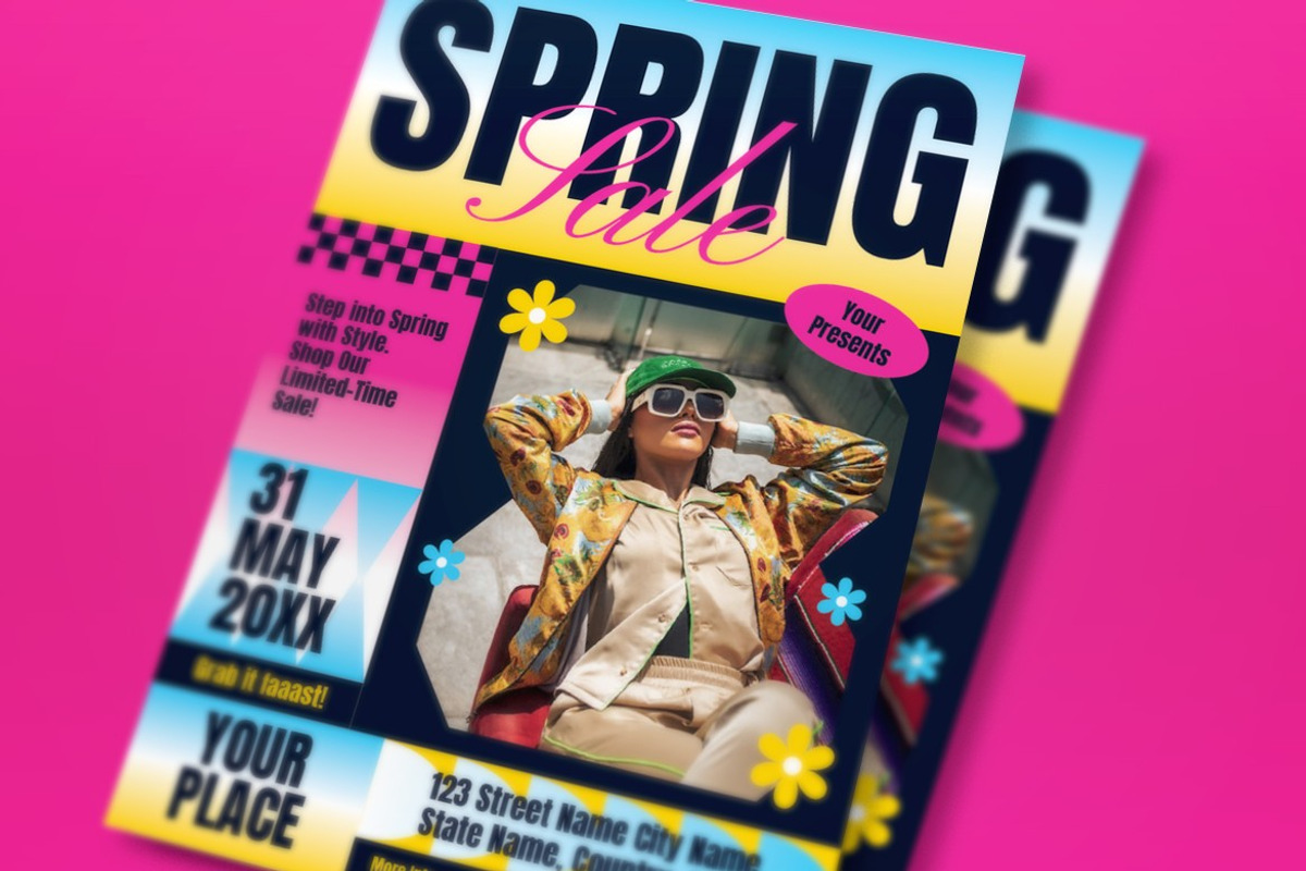 Blue Pink Bold Spring Sale Flyer Set, a Flyer Template by graphicook (Photo 2 of 3)