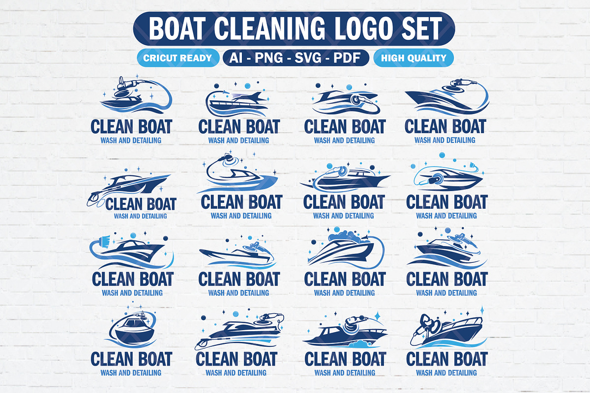 16 Boat cleaning logo bundle, a Branding & Logo Template by Guavanaboy (Photo 1 of 3)