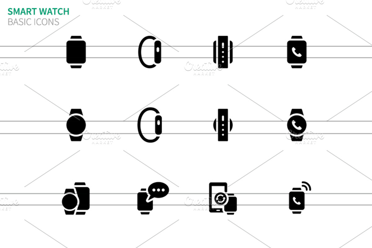 Smart watch icons on white, an Icon by theungsys