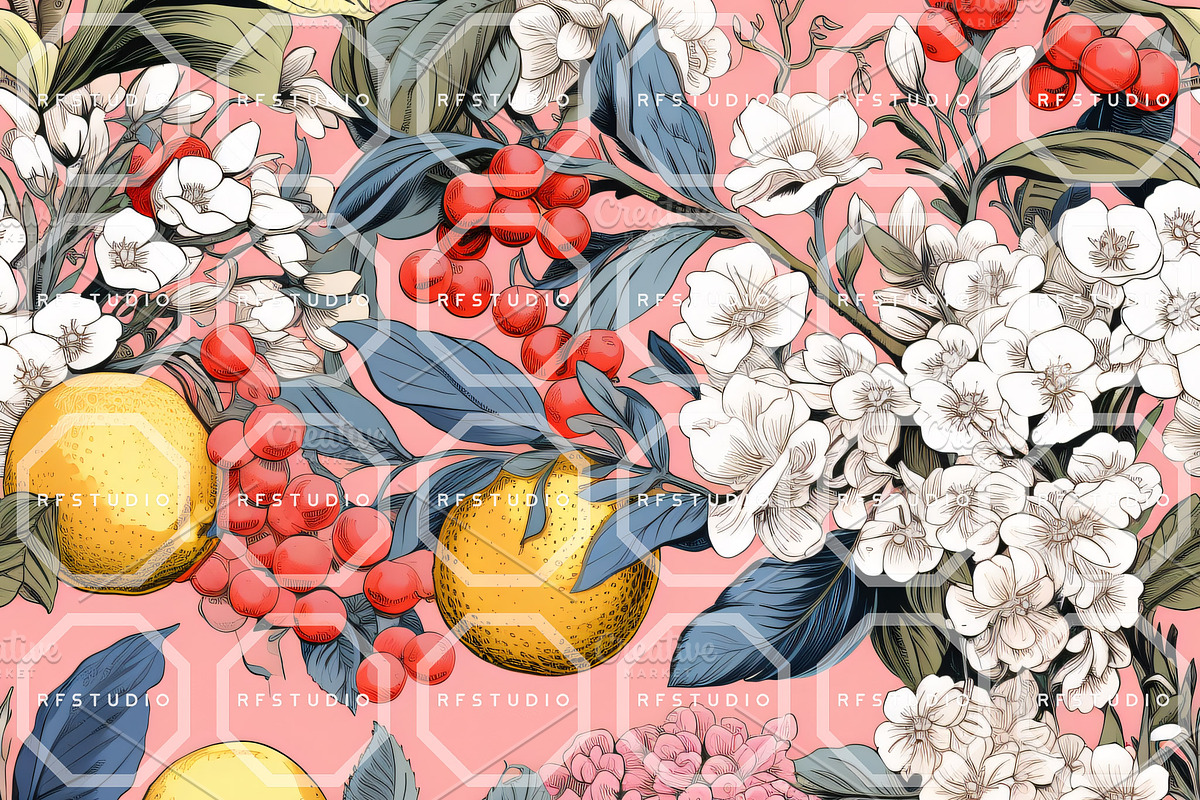 CHINOISERIE FRUITS Seamless Patterns, a Texture Illustration by RefinedFantasyStudio (Photo 7 of 9)