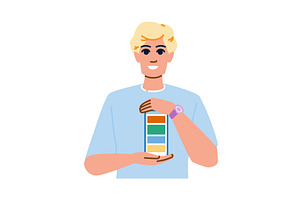 Young man showing smartphone with, a Person Illustration by pikepicture
