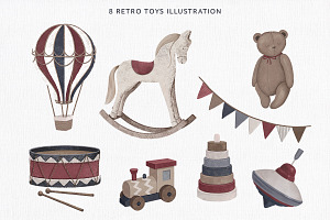 VINTAGE TOYS Hand Drawn Clipart Set