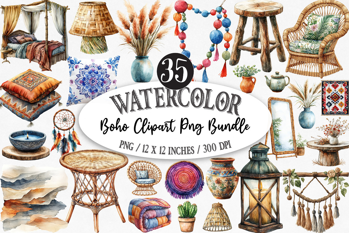 BOHO  Clipart Png Bundle, an Illustration by Designking (Photo 1 of 5)