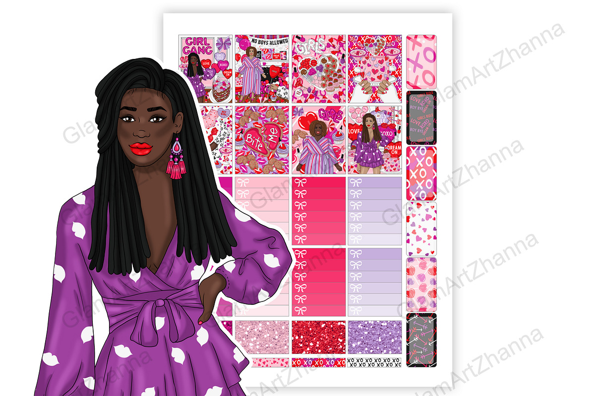 Galentines Stickers 2x1,5, a Stationery Template by GlamArtZhanna (Photo 2 of 6)