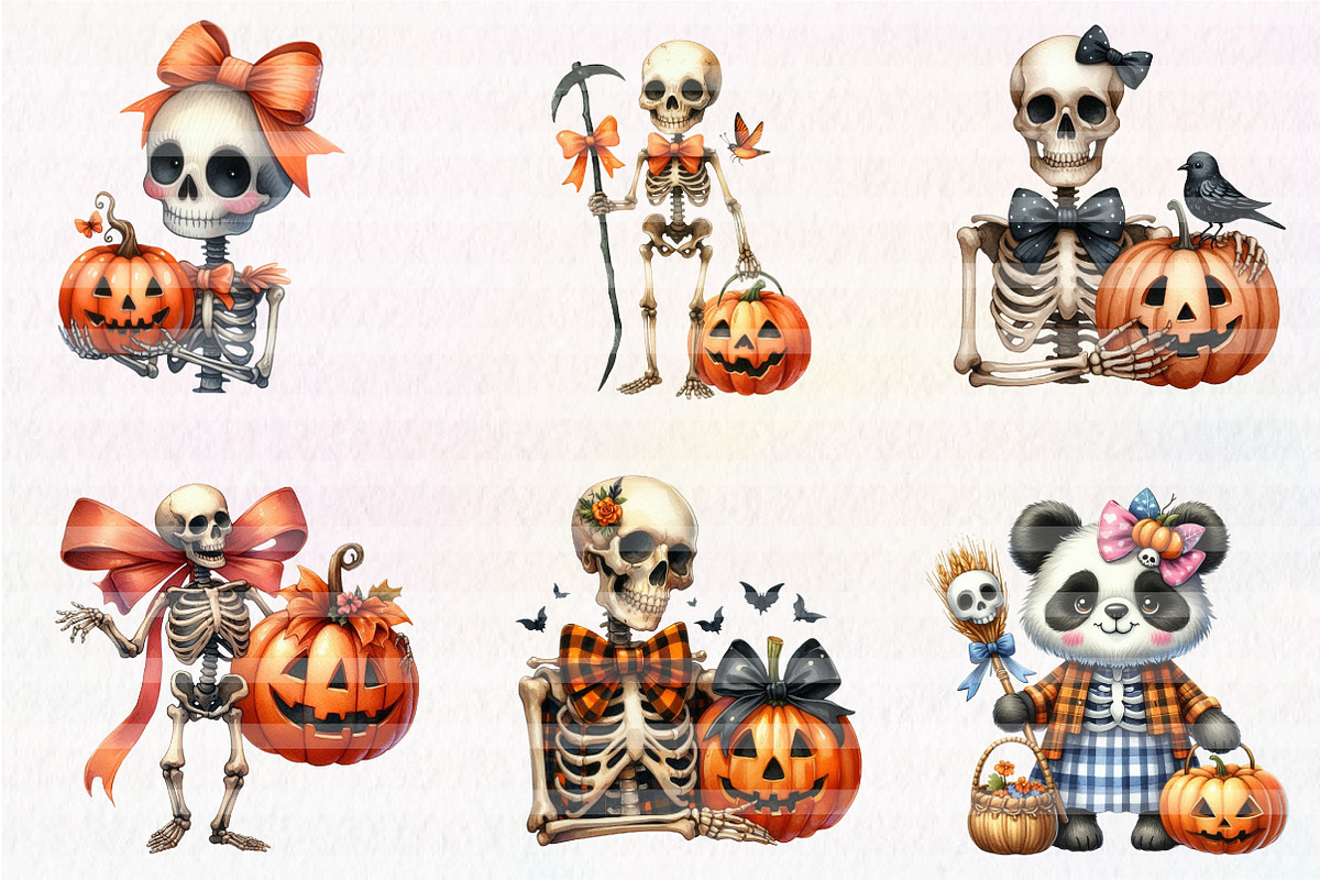 Cute Halloween Skull Clipart, an Illustration by CreationArt (Photo 2 of 5)
