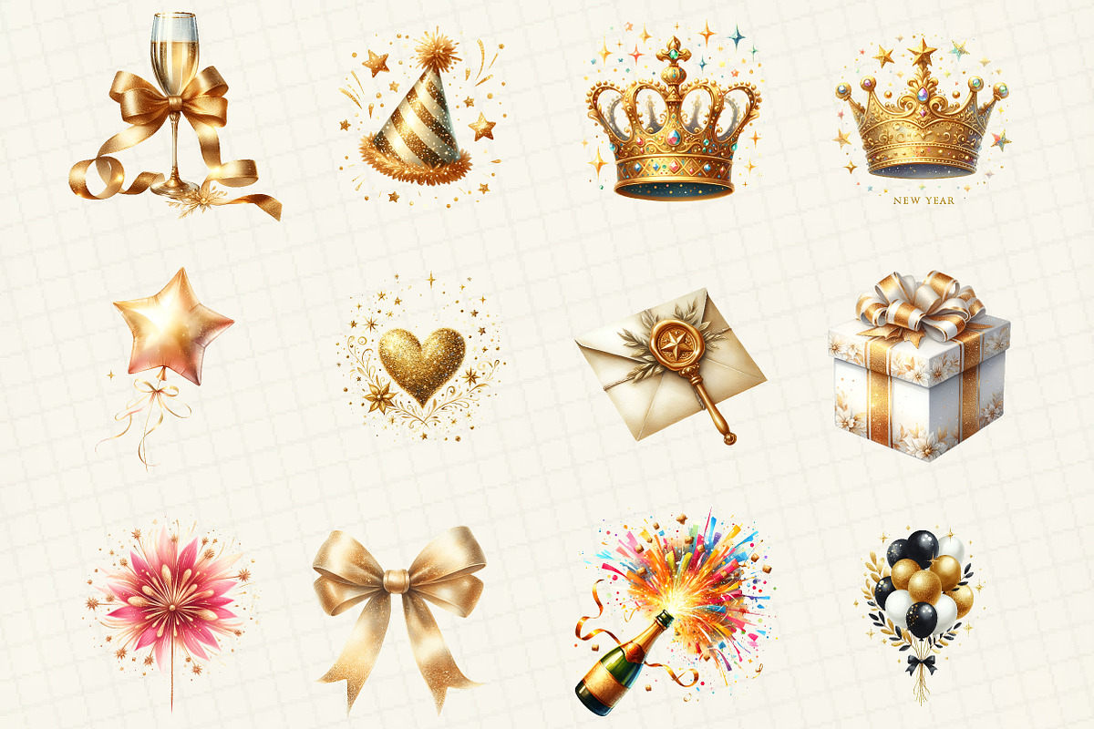 Watercolor New Year Clipart, an Illustration by DreamCafeArt (Photo 4 of 8)