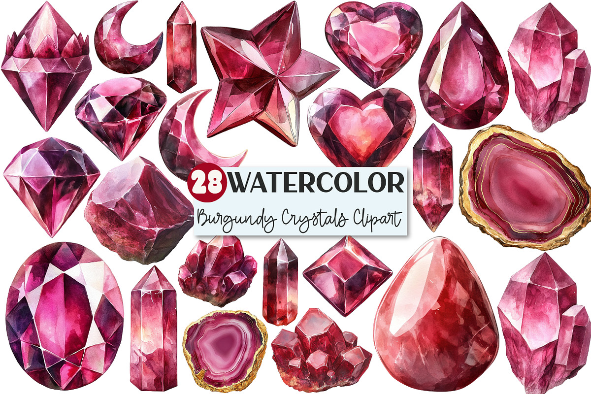 Burgundy Crystals and Gems Clipart, an Illustration by Rose Art (Photo 1 of 4)