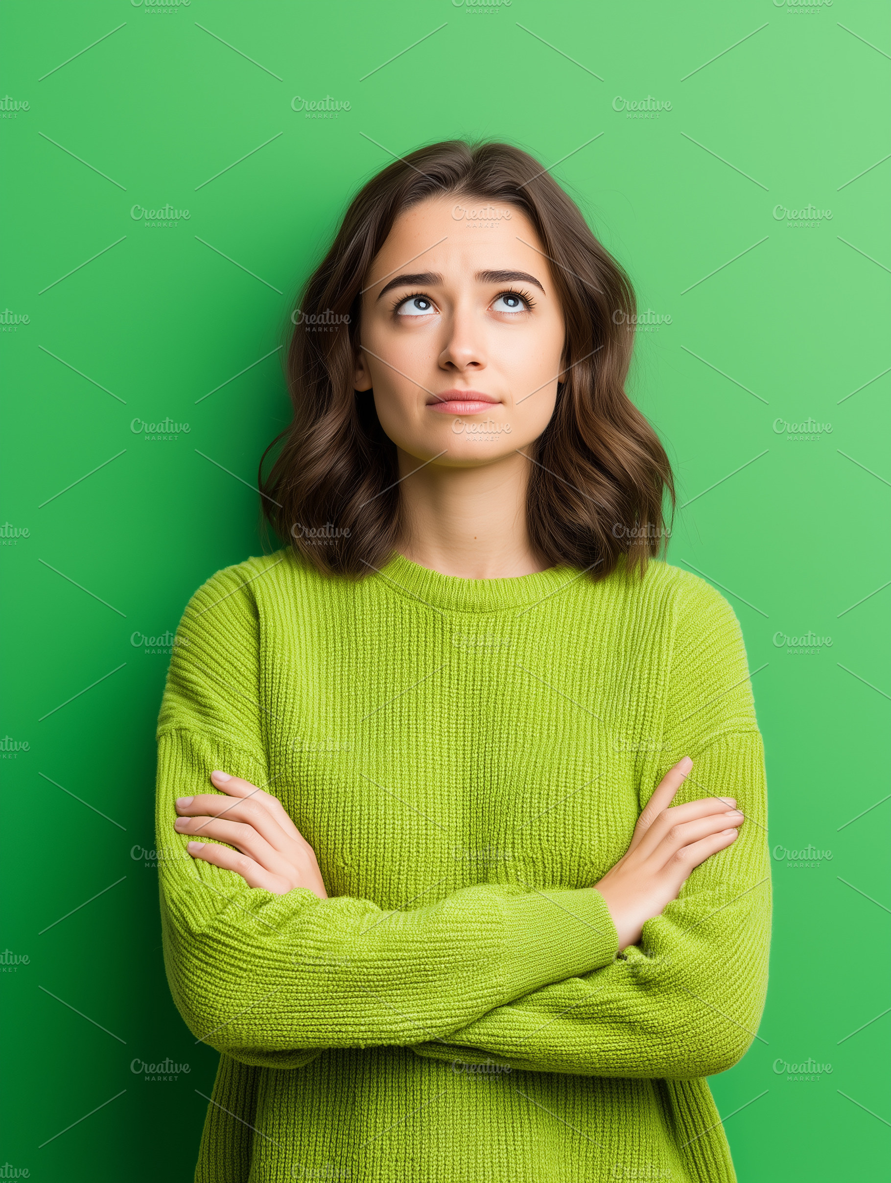 Thoughtful young woman in a green, a Person Photo by MistyDay