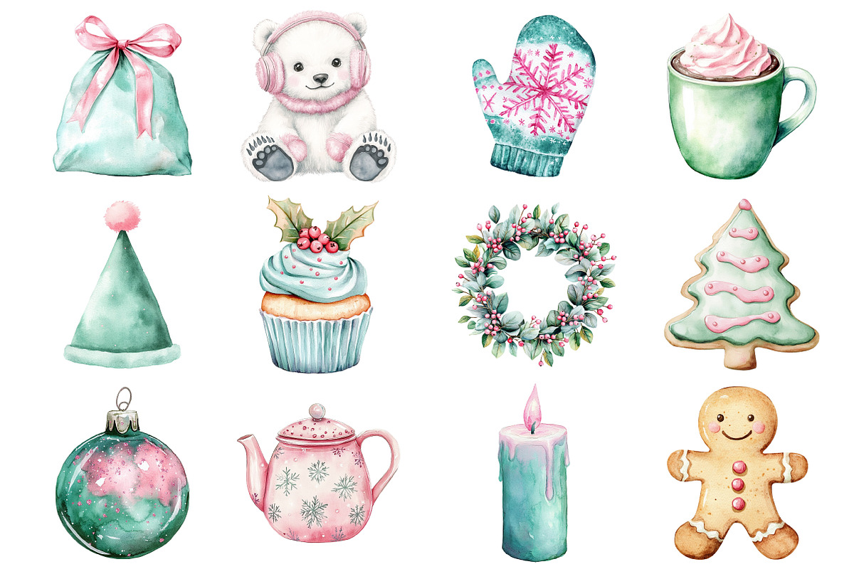 Pink & Mint Christmas Clipart, an Illustration by Daily.Designs (Photo 3 of 3)