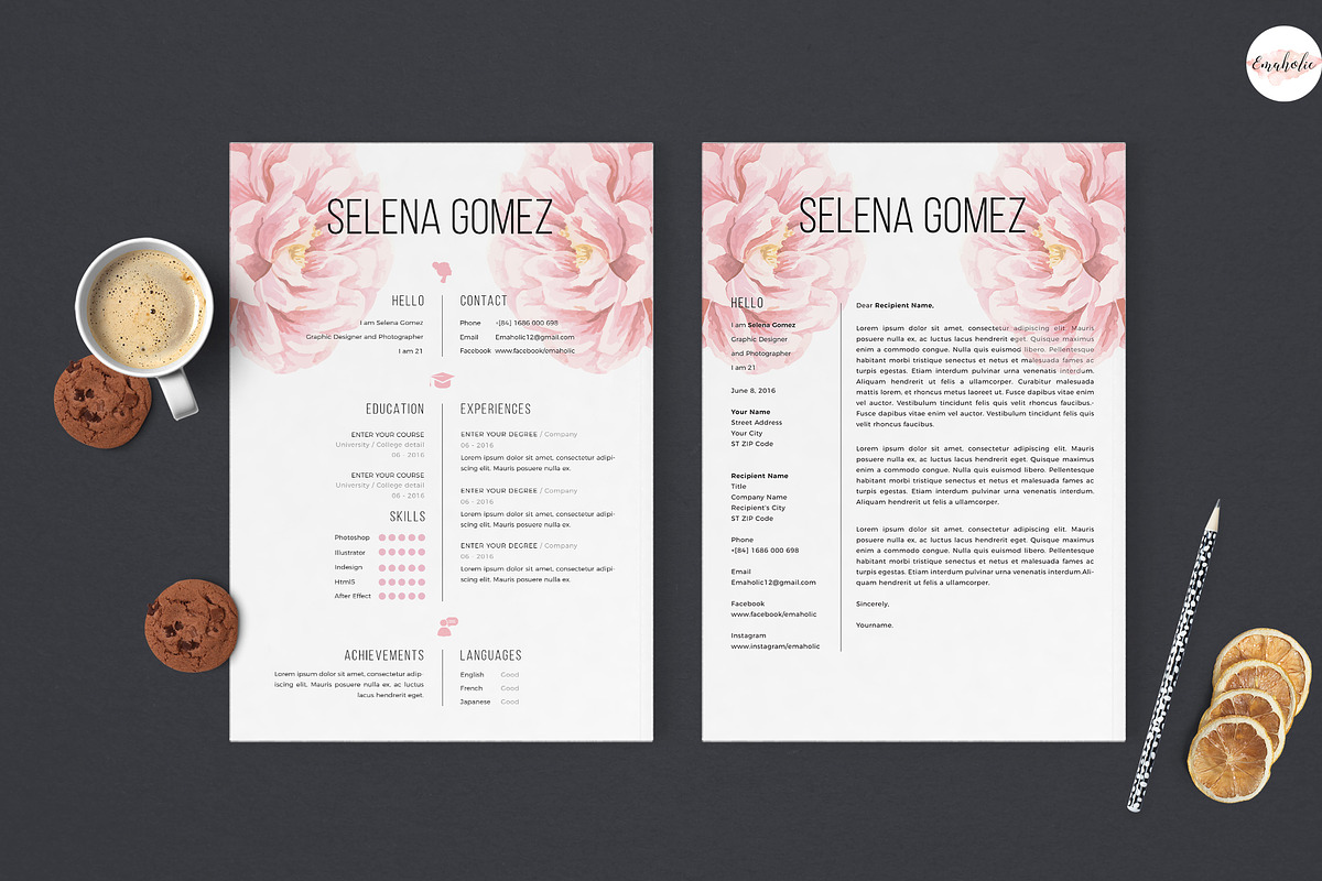 Elegant Floral CV Template, a Resume Template by Emaholic Template (Photo 2 of 6)